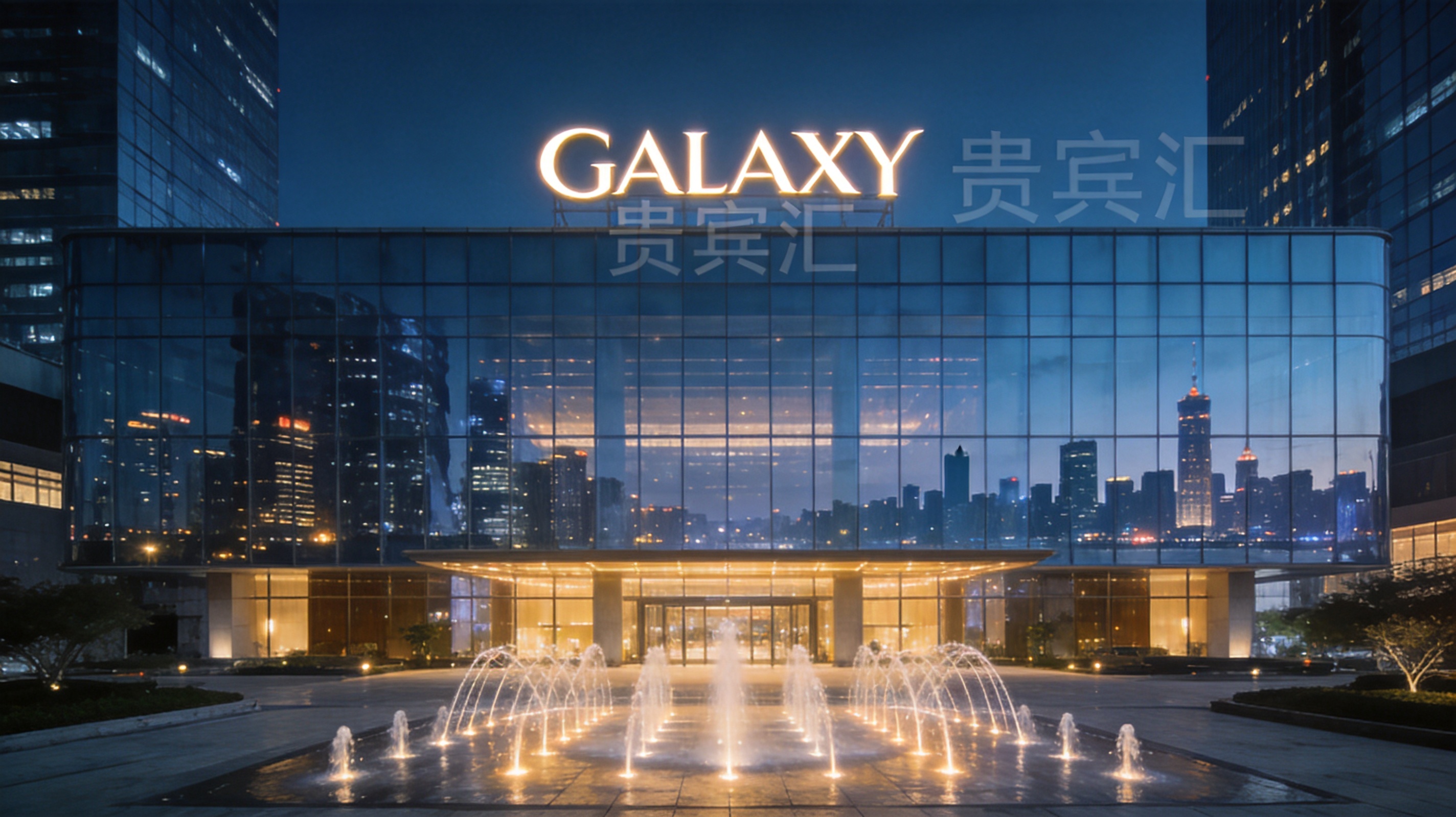 银河集团总部大楼夜景，展现企业实力与现代化形象